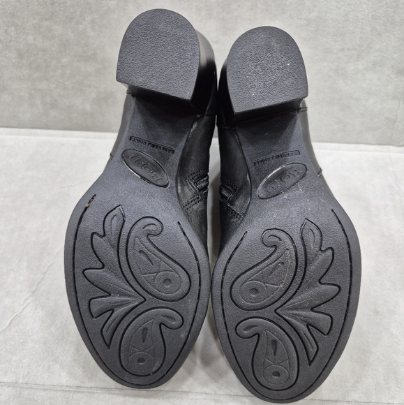 Born ankle boots women's 7 black leather block heel cap toe side zip - Picture 11 of 14